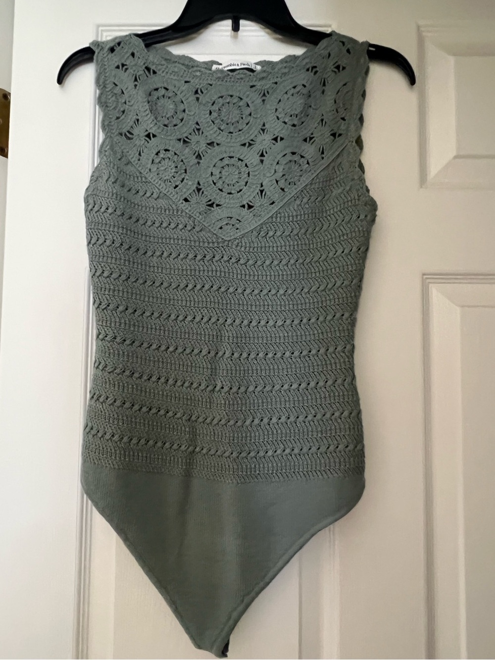 Abercrombie & Fitch Crochet Knit Sleeveless Bodysuit - Sage (never worn)